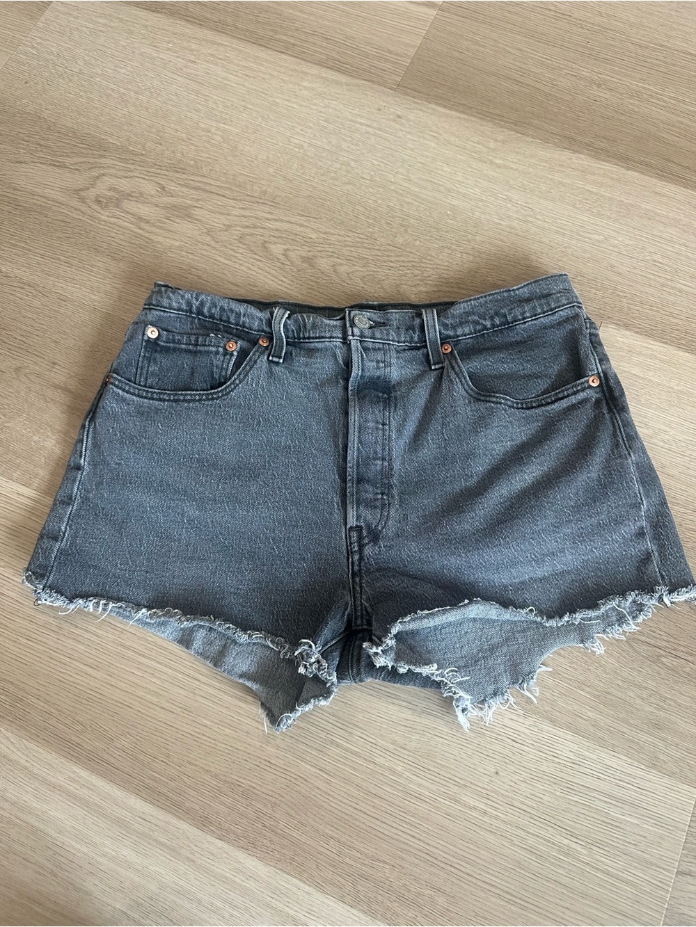 Levi's 501 Washed Black Frayed Denim Shorts